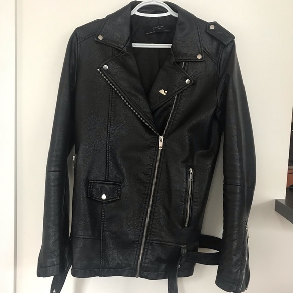 Zara Basic Oversized Faux Leather Moto Jacket Size M - Picture 5 of 7